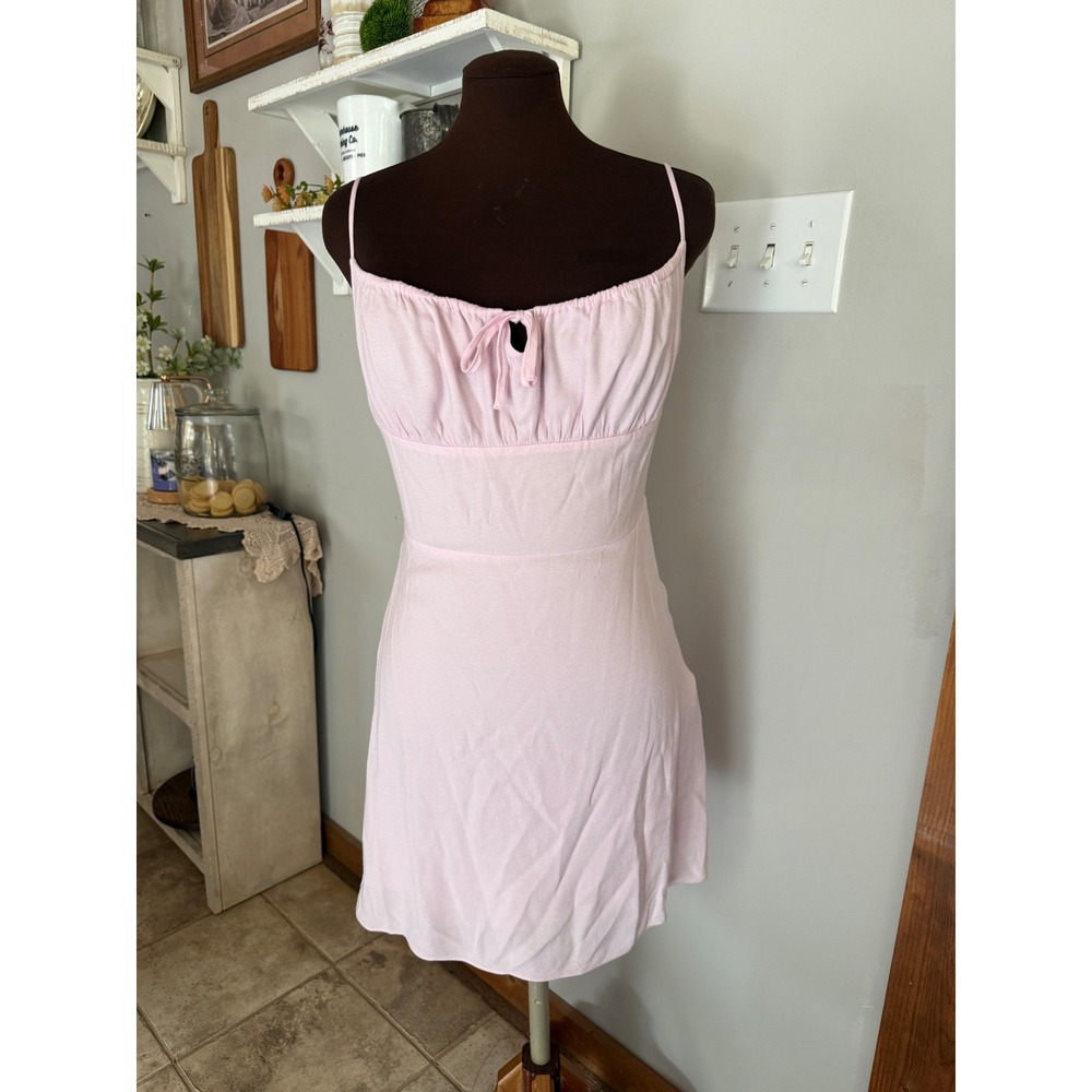 Sunday Best Aritzia Pink Mini Dress Smocked Back Keyhole Tie milkmaid pastel